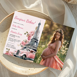 Watercolor Eiffel Tower Paris  Baby Shower Photo  Invitation