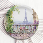 Watercolor Eiffel Tower Paris French Cafe<br><div class="desc">Watercolor Eiffel Tower Paris French Cafe Paper Party Plates features a watercolor french cafe seating area with Paris and the Eiffel Tower in the background. Created by Evco Studio www.zazzle.com/store/evcostudio</div>