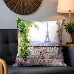 Watercolor Eiffel Tower Paris French Cafe Cushion<br><div class="desc">Watercolor Eiffel Tower Paris French Cafe Throw Pillow Cushion features a watercolor french cafe seating area with Paris and the Eiffel Tower in the background. Created by Evco Studio www.zazzle.com/store/evcostudio</div>