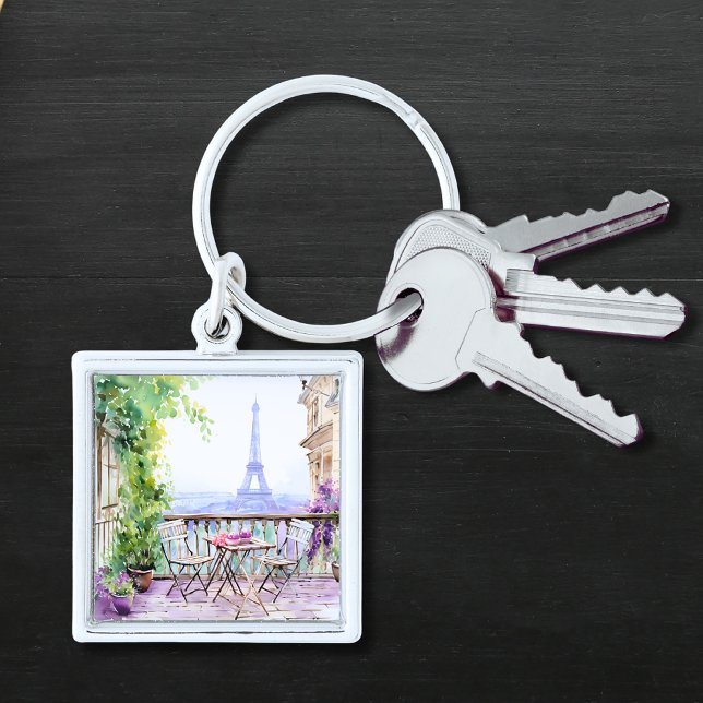 Watercolor Eiffel Tower Paris French Cafe Key Ring (Creator Uploaded)