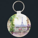 Watercolor Eiffel Tower Paris French Cafe Key Ring<br><div class="desc">Watercolor Eiffel Tower Paris French Cafe Keychain features a watercolor french cafe seating area with Paris and the Eiffel Tower in the background. Created by Evco Studio www.zazzle.com/store/evcostudio</div>