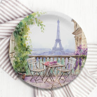 Watercolor Eiffel Tower Paris French Cafe