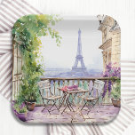 Watercolor Eiffel Tower Paris French Cafe Paper Plate<br><div class="desc">Watercolor Eiffel Tower Paris French Cafe Paper Party Plates features a watercolor french cafe seating area with Paris and the Eiffel Tower in the background. Created by Evco Studio www.zazzle.com/store/evcostudio</div>