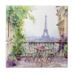 Watercolor Eiffel Tower Paris French Cafe Tile<br><div class="desc">Watercolor Eiffel Tower Paris French Cafe Decorative Tiles features a watercolor french cafe seating area with Paris and the Eiffel Tower in the background. Created by Evco Studio www.zazzle.com/store/evcostudio</div>