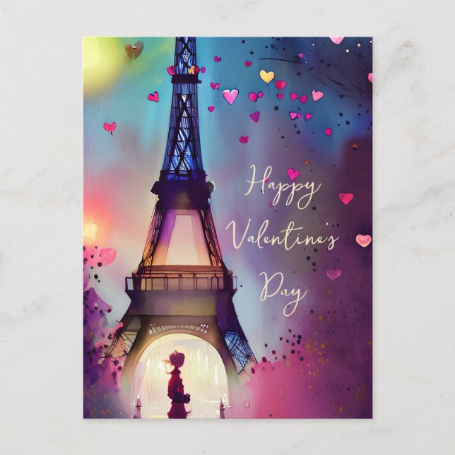 Watercolor Eiffel tower valentine Holiday Postcard (Front)