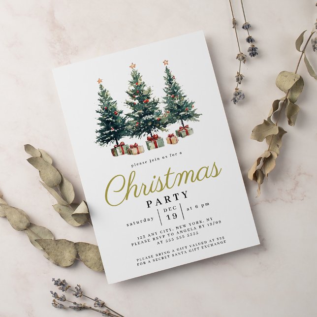 Watercolor Elegance Christmas Tree Christmas Invitation (Creator Uploaded)