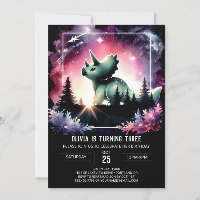 Watercolor Elegance Triceratops Birthday Invitation (Front)