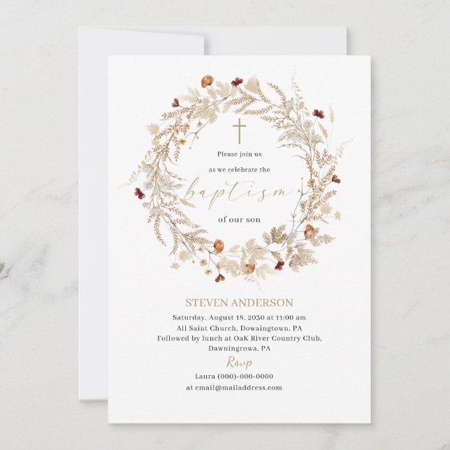 Watercolor Elegant Baptism Invitation (Front)