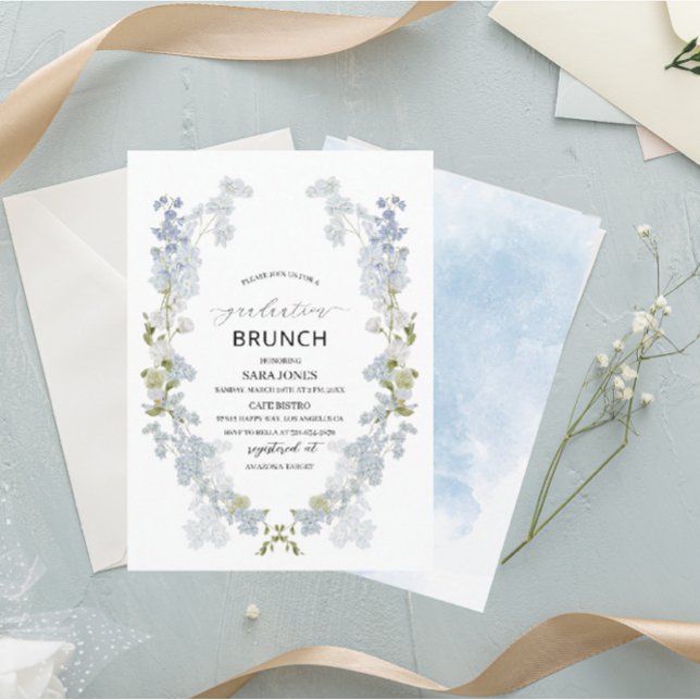 Watercolor Elegant blue flowers graduation Brunch Invitation (Creator Uploaded)