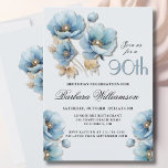 Watercolor Elegant Blue Gold Floral 90th Birthday Invitation<br><div class="desc">Start this special 90th birthday celebration in a elegant style with this beautiful watercolor invitation with colourful yet gentle blue poppies. All of the text can be personalised for your party including the guest of honour's age. If you have any special requests or require design assistance, just send a chat...</div>