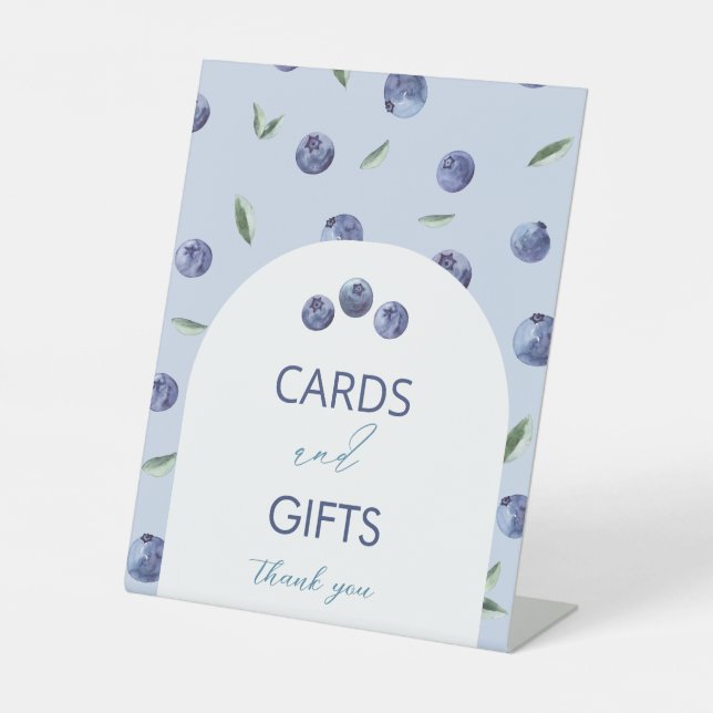Watercolor Elegant blueberry baby shower cards and Pedestal Sign (Front)