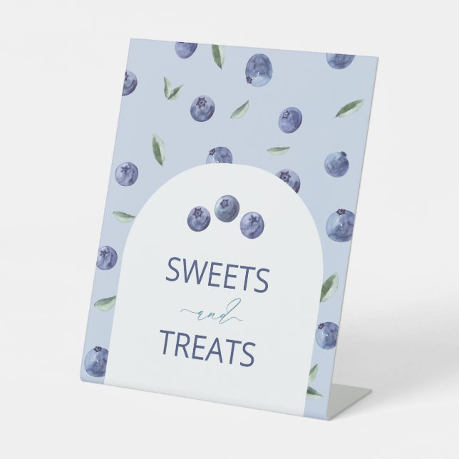 Watercolor Elegant Blueberry baby shower sweets an Pedestal Sign (Front)