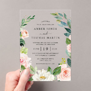 Watercolor Elegant Blush Gold Floral Wedding Acrylic Invitations