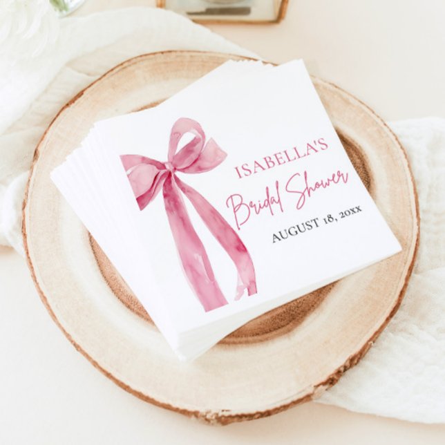 Watercolor Elegant Blush Pink Bow Bridal Shower Napkin (Creator Uploaded)