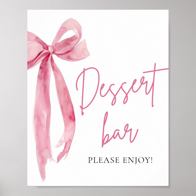 Watercolor Elegant Blush Pink Bow Dessert Bar Sign (Front)