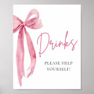 Watercolor Elegant Blush Pink Bow Drinks Sign
