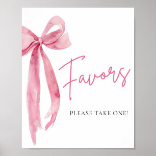 Watercolor Elegant Blush Pink Bow Favours Sign