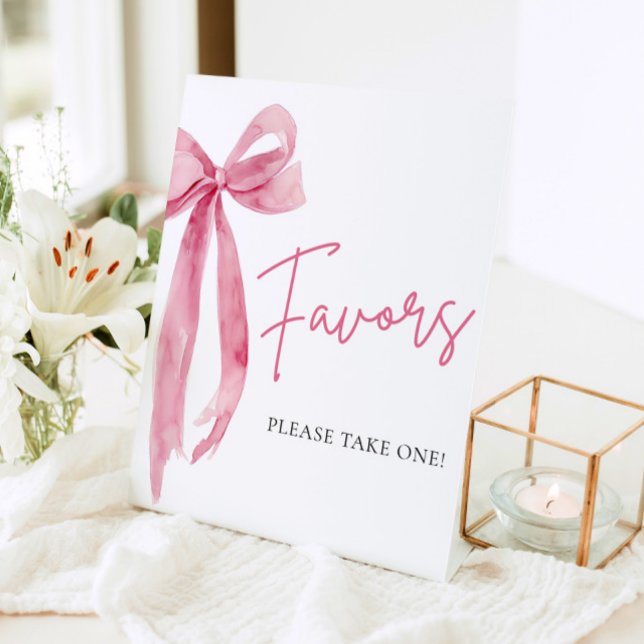 Watercolor Elegant Blush Pink Bow Favours Sign (Watercolor Elegant Blush Pink Bow Favors Sign)