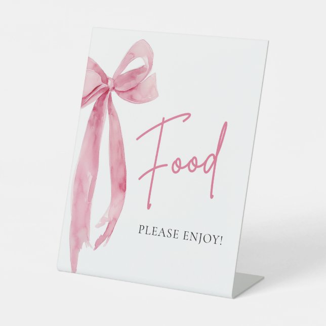 Watercolor Elegant Blush Pink Bow Food Sign (Front)