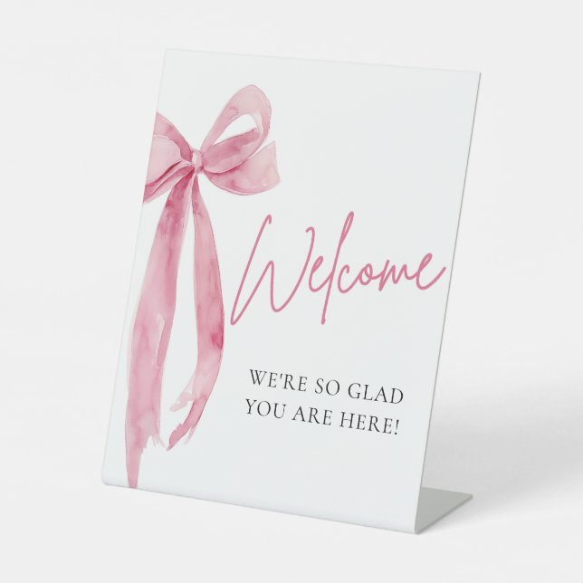 Watercolor Elegant Blush Pink Bow Welcome Sign (Front)