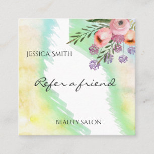 Watercolor elegant  boho floral referral card