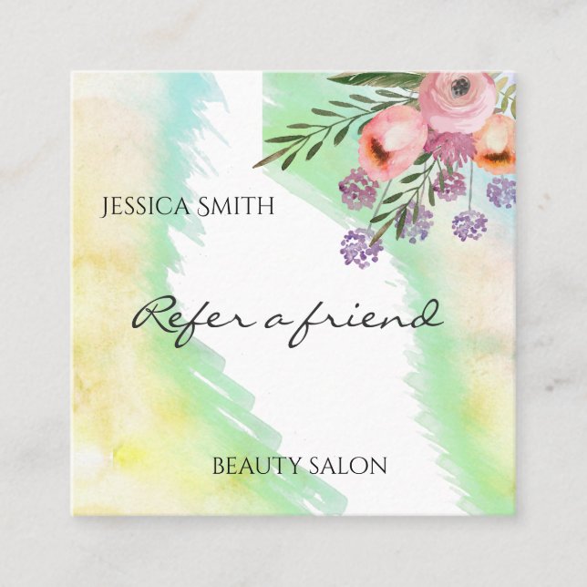 Watercolor elegant  boho floral referral card (Front)