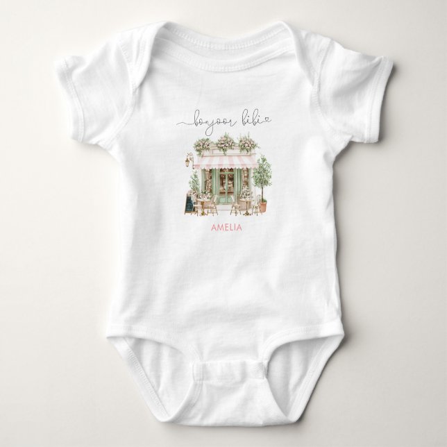 Watercolor Elegant Bonjoor bebe Baby Shower Bodysuit (Front)