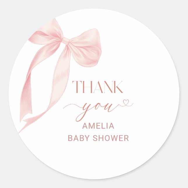 Watercolor Elegant Bow Ribbon  Baby ShowerSticker Classic Round Sticker (Front)