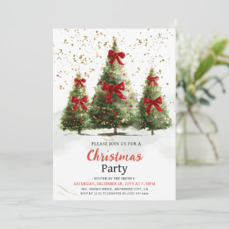 Watercolor Elegant Christmas Tree Christmas Party Invitation