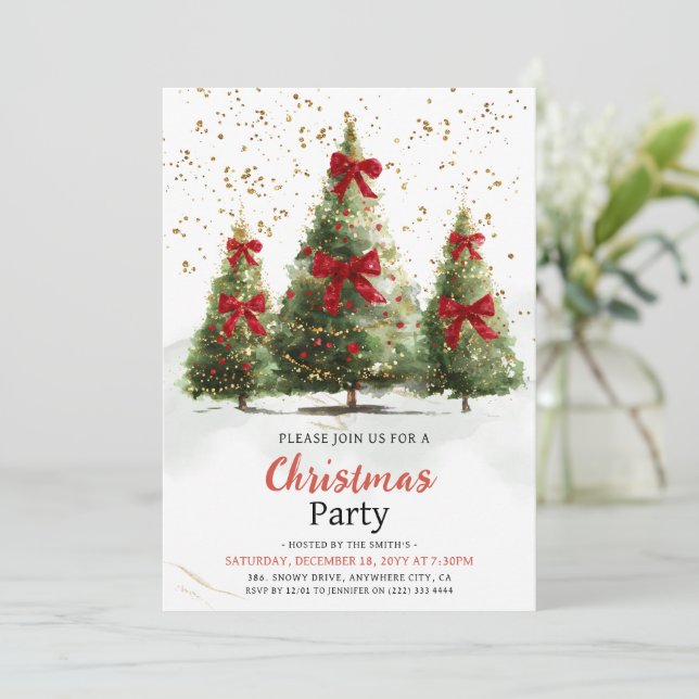 Watercolor Elegant Christmas Tree Christmas Party  Invitation (Standing Front)