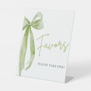 Watercolor Elegant Coquette Green Bow Favours Sign