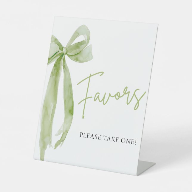 Watercolor Elegant Coquette Green Bow Favours Sign (Front)