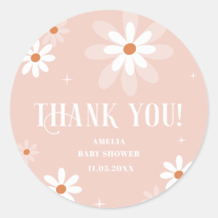 Watercolor elegant Daisy flowers Baby in bloom Ba Classic Round Sticker