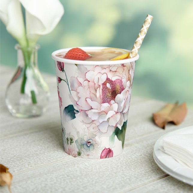 Watercolor elegant delicate asian floral pattern paper cups (Insitu)