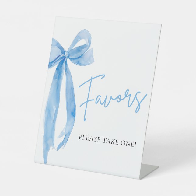 Watercolor Elegant Dusty Blue Bow Favours Sign (Front)