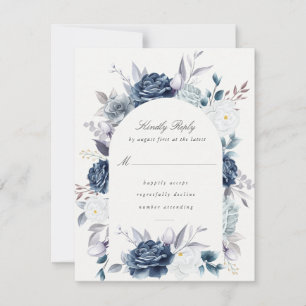 Watercolor Elegant Dusty Blue Floral rsvp Card