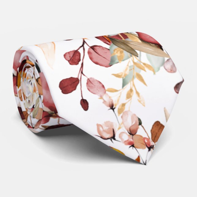 Watercolor Elegant Fall Rustic Gum Eucalyptus Tie (Rolled)
