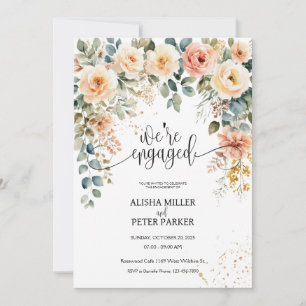 Watercolor Elegant Floral Engagement Party Invitation