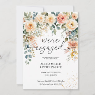 Watercolor Elegant Floral Engagement Party Invitation