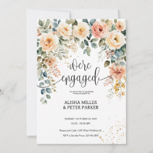 Watercolor Elegant Floral Engagement Party Invitation