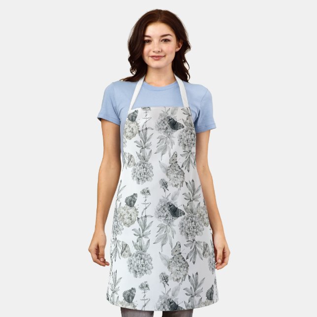 Watercolor Elegant Floral Grey Hydrangea  Apron (Worn)