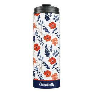 Watercolor Elegant Floral Pattern Monogrammed Name Thermal Tumbler