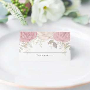 Watercolor Elegant Floral Rose Gold Greenery Place Card