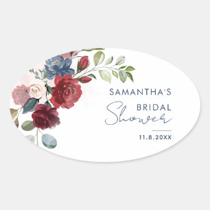 Watercolor Elegant Floral Script Bridal Shower Oval Sticker