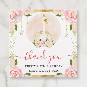Watercolor Elegant Floral Swan Birthday Favour Tags