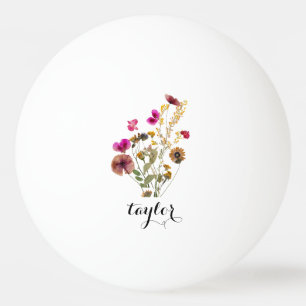 Watercolor elegant Florals Custom Name  Ping Pong Ball