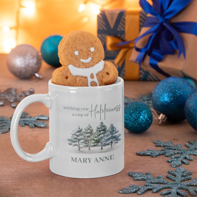Watercolor Elegant Forest Personalised  Coffee Mug (Watercolor winter woodland personalized mug.)