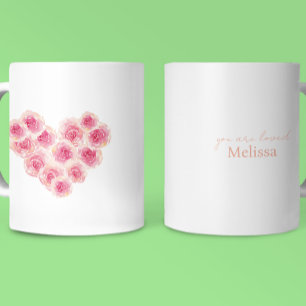 Watercolor elegant fun roses peach pink love name coffee mug