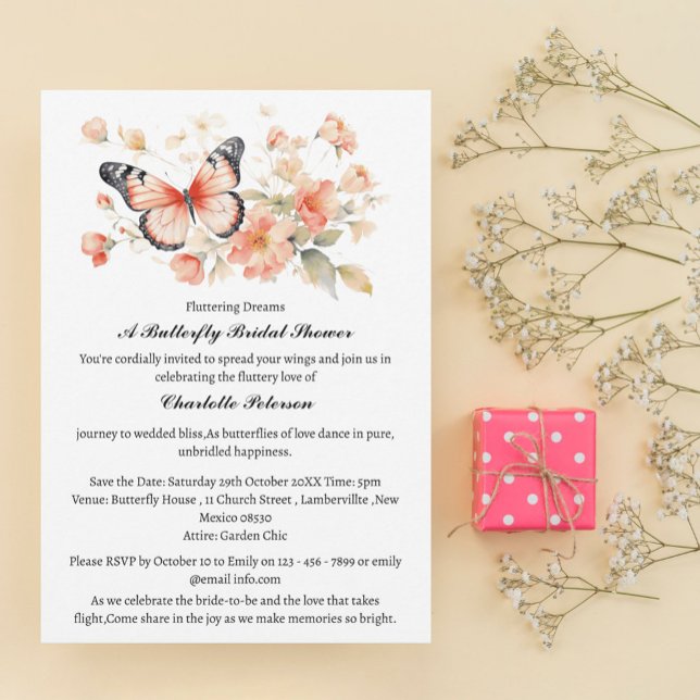 Watercolor Elegant Garden Butterfly Bridal Shower  Invitation (Creator Uploaded)