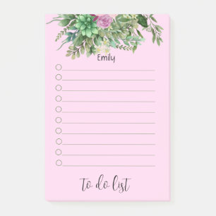 Watercolor Elegant Greenery and Pink To Do List  Post-it Notes